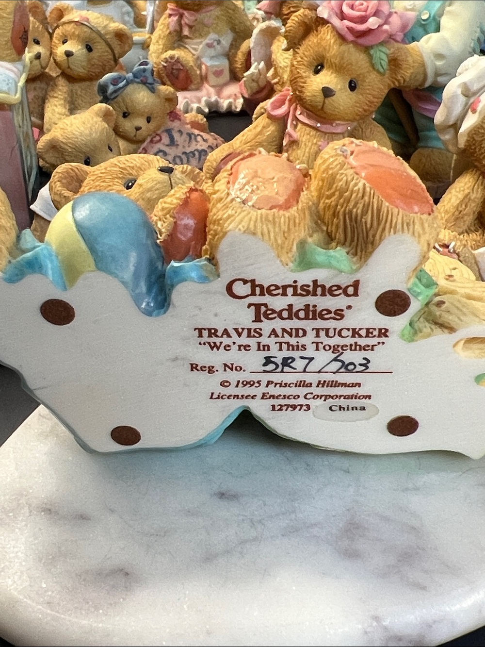 Cherished Teddies Blue and Green Twin Teddy Bear Figurine - Picture 2 of 6